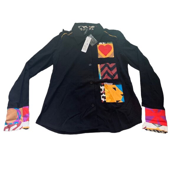 berek Tops - Berek Animal Collage Patched Women Button Shirt Retail Price $155 Black